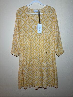 Foil - Yellow Tile-Print Midi Dress
